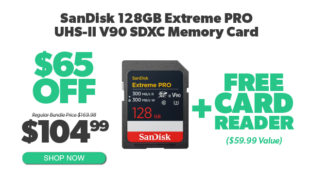 Free Card Reader with SanDisk 128GB Extreme Pro Memory Card